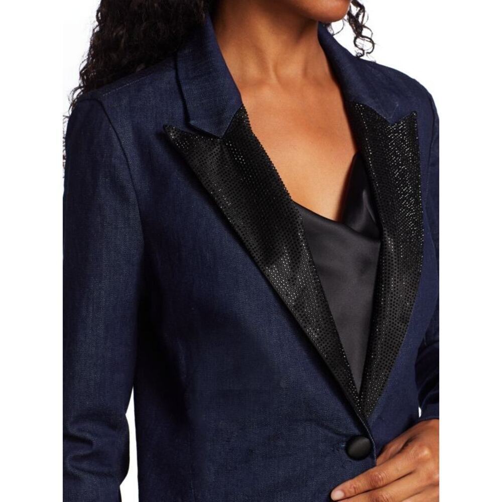 L'agence Baldwin‎ Embellished Denim Blazer Dark Blue Size S Career Office